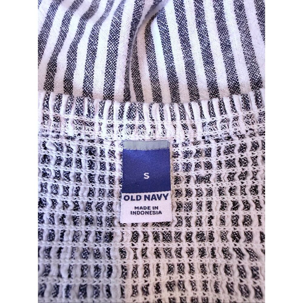 Old Navy Striped Linen Blend Tie Strap Mini Dress Smocked Blue White Small S - Picture 4 of 5
